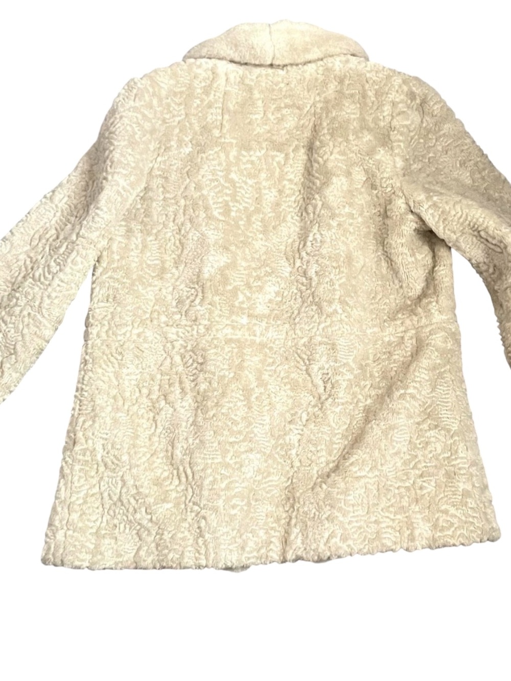 Vintage 60s Faux Fur Shawl Collar Coat Cream Waist Tie Satin Lining - Picture 3 of 15